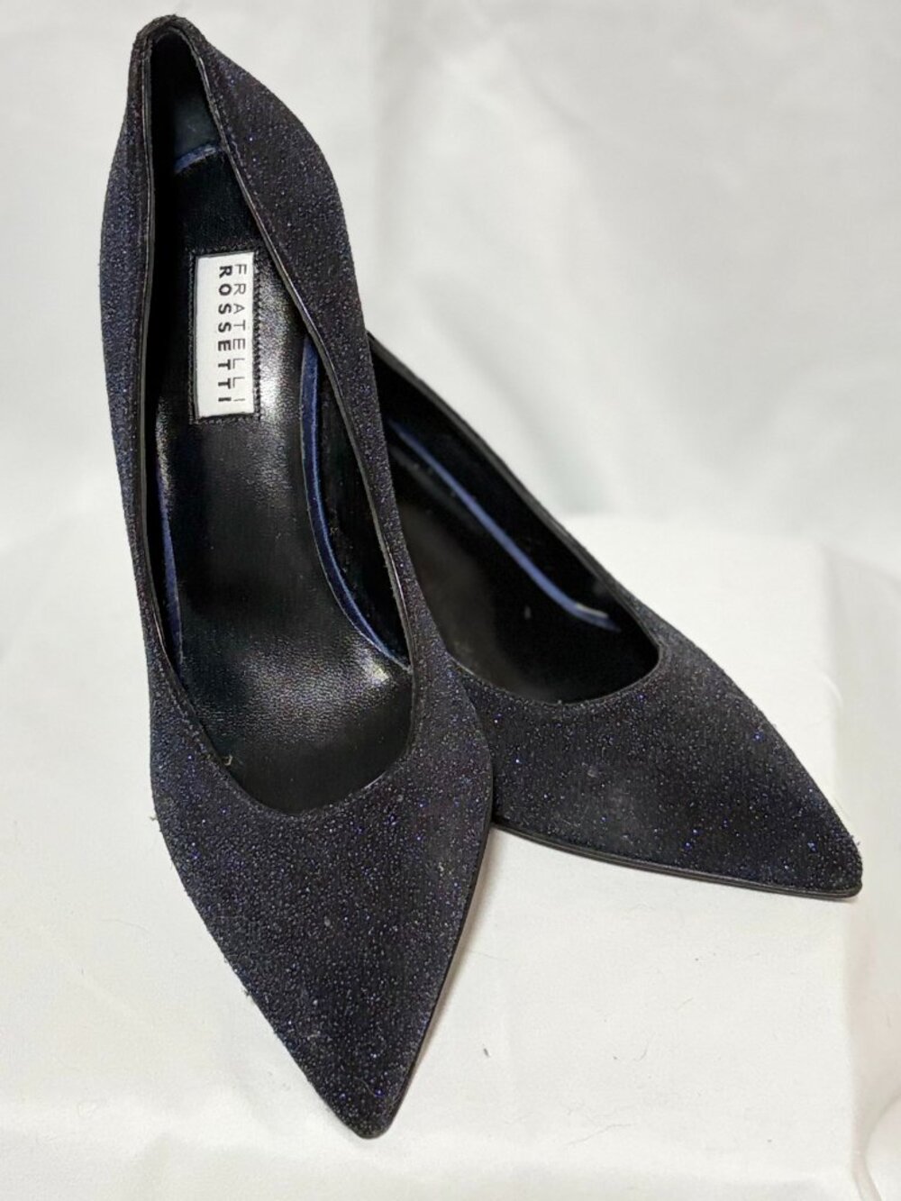 Fratelli Rossetti Navy Glitter Pointed Toe Pumps - 37.5